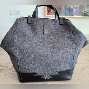 Jerome Dreyfuss PACO Paris Black Leather Gray Flannel Tote Shoulder Bag Handbag